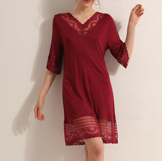 TG-TG03S119真丝吊带睡裙女夏季性感蕾丝薄款桑蚕丝睡衣女宽松外穿家居服 商品图2