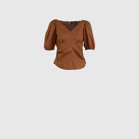 灯笼袖v领短袖上衣