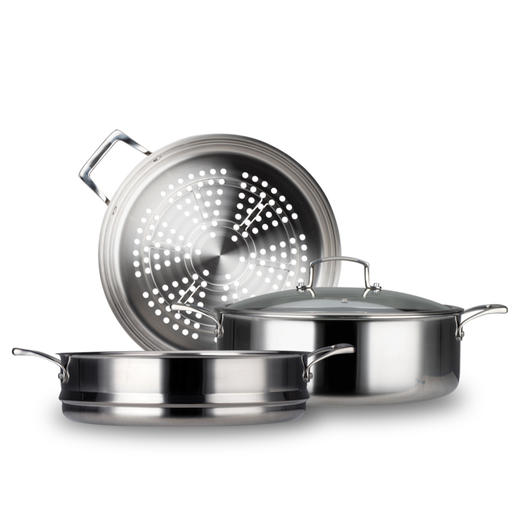 美思工房304不锈钢蒸锅适用电磁炉煤气灶三层钢加厚蒸煮锅32cm 商品图1