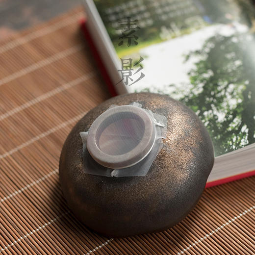 复古鎏金茶漏陶瓷茶渣过滤网创意枯木茶道摆件个性茶置盖置 商品图2