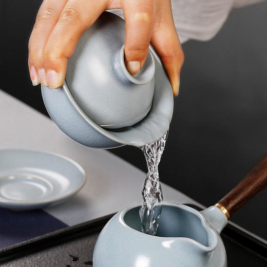 汝窑泡茶盖碗功夫茶三才开片可养中式三泡台茶具手抓茶杯托盘喝茶 商品图1