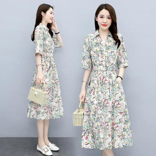 JXYR9060 2021夏季新款简约优雅气质小翻领时尚休闲收腰显瘦连衣裙 （配腰带） 商品图0