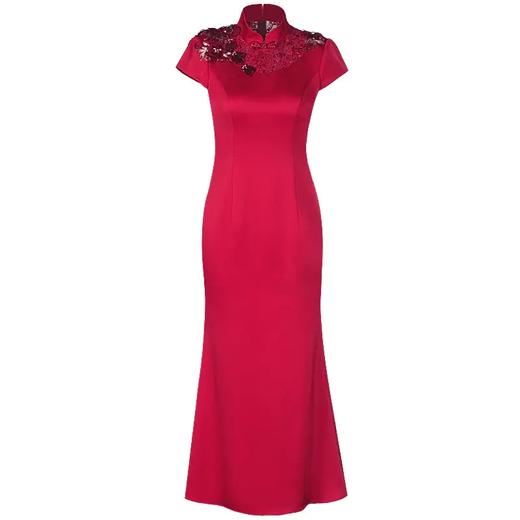 DLQ-A2998新款优雅气质修身显瘦立领短袖长款刺绣礼服裙 商品图4