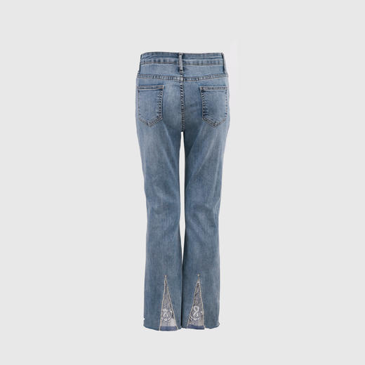 手裤口开叉蕾丝钉珠DIY牛仔裤 商品图4