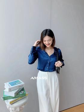 3楼阿玛施AMASS蓝色蚕丝衬衣
