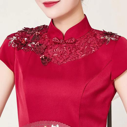 DLQ-A2998新款优雅气质修身显瘦立领短袖长款刺绣礼服裙 商品图3