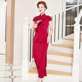 DLQ-A2998新款优雅气质修身显瘦立领短袖长款刺绣礼服裙