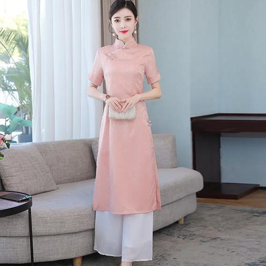 XY9181 2021夏季新款女装连衣裙改良旗袍复古禅意茶服阔腿裤两件套 商品图1