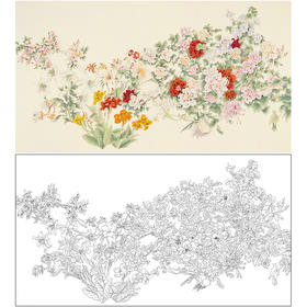横幅工笔画花鸟白描底稿-中国百图《百花图》-多种白描尺寸可选-HN26