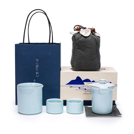 陶瓷便携包日式一壶二杯旅行快客杯白瓷功夫茶具布袋礼盒装 商品图4