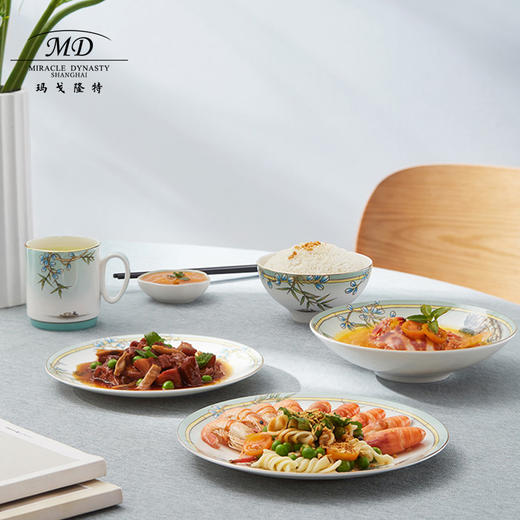 【6F】玛戈隆特63头10人份西湖盛宴骨瓷餐具套装家用中式轻奢创意碗碟盘礼品 商品图3