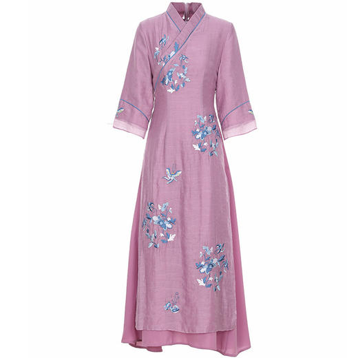 上海旗袍厂KDS-2153早秋女装新款宽松休闲文艺天丝提花刺绣禅意茶服中长连衣裙 商品图4
