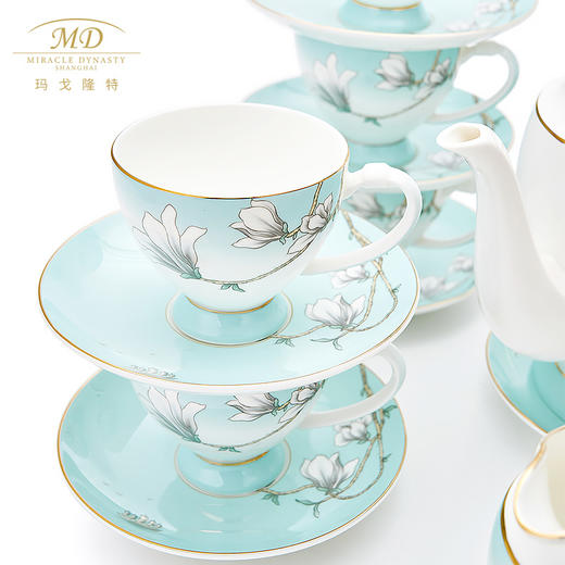 【6F】玛戈隆特 玉兰花开15头茶具套装 骨瓷家用茶具咖啡具套装 礼盒装 商品图3
