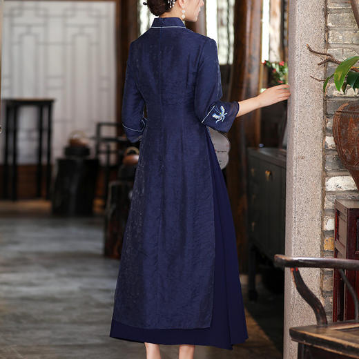 上海旗袍厂KDS-2153早秋女装新款宽松休闲文艺天丝提花刺绣禅意茶服中长连衣裙 商品图3