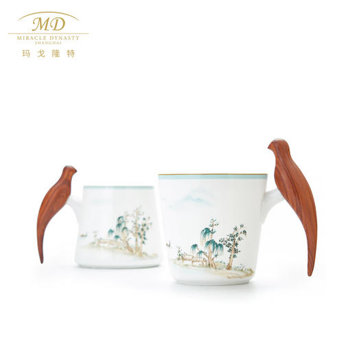 【6F】玛戈隆特西湖盛宴幸福小鸟对杯木把手 骨瓷家用情侣创意 礼盒包装 商品图1