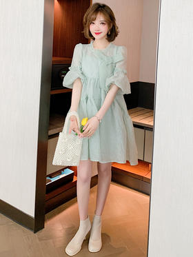 AG180灯笼袖木耳边连衣裙，法式甜美