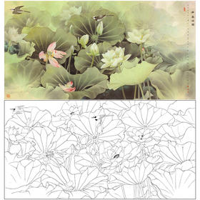 横幅工笔画花鸟白描底稿-HN03