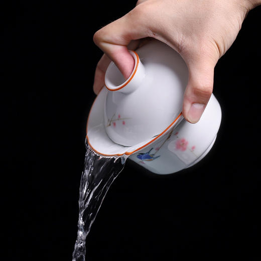 德化白瓷手绘三才杯盖碗茶杯功夫泡茶碗300ml特大号家用陶瓷单个 商品图3