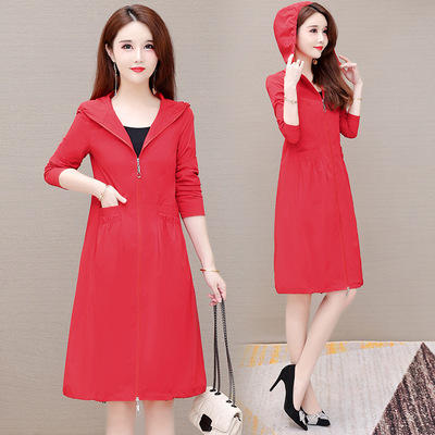 WE- XH-JKL138 薄款风衣外套女中长款2021秋新款修身长袖气质优雅时尚连帽大衣 商品图1