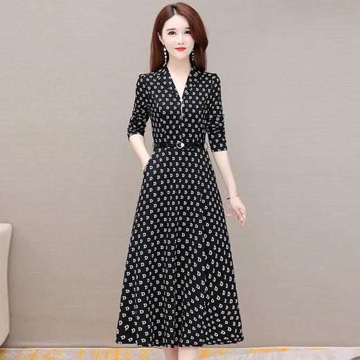 YWE-KED19809新款修身中长款大码气质减龄过膝印花连衣裙 商品图2