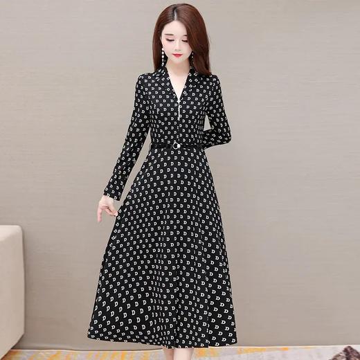 YWE-KED19809新款修身中长款大码气质减龄过膝印花连衣裙 商品图3