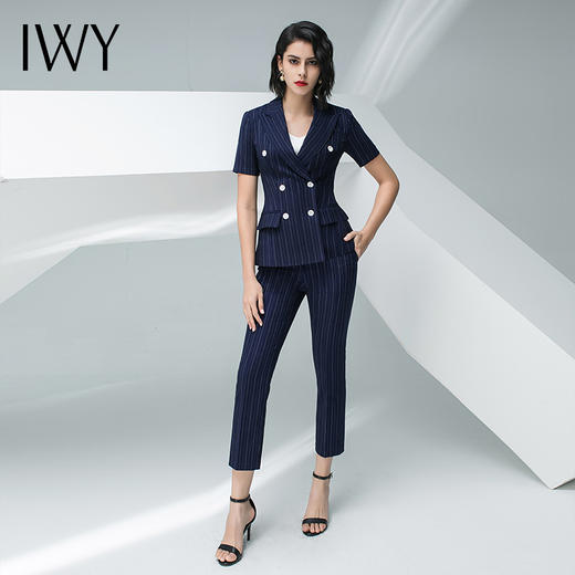 IWY/藏青色条纹短袖西装长裤套装团队职业装CP10215 商品图10