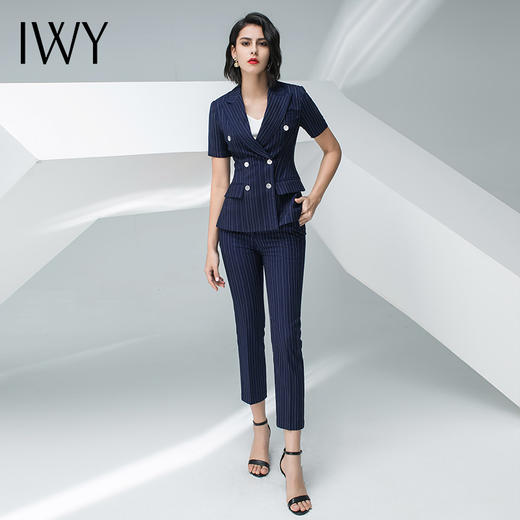 IWY/藏青色条纹短袖西装长裤套装团队职业装CP10215 商品图8