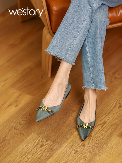 westory2021秋季新品气质金属饰品尖头浅口女单鞋W21CE71441 商品图1