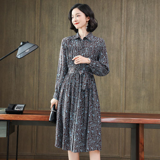 HR  7027-2真丝连衣裙桑蚕丝小碎花连衣裙 商品图2