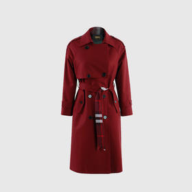 前身双层翻领后背斜破刀风衣（附腰带）