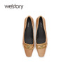 westory2021秋季新品气质方头绒面金属马扣高跟女鞋W21CE71431 商品缩略图3