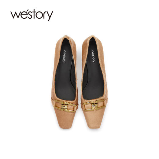 westory2021秋季新品气质方头绒面金属马扣高跟女鞋W21CE71431 商品图3