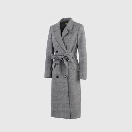 两侧开叉设计感格纹长风衣（附腰带） 商品图1