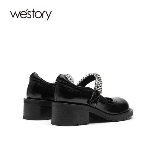 westory2021秋季新品气质钻链圆头粗跟玛丽珍女单鞋S21CE34571 商品图2