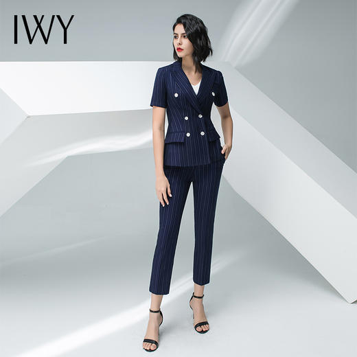 IWY/藏青色条纹短袖西装长裤套装团队职业装CP10215 商品图9