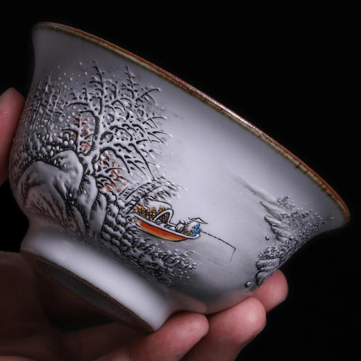 景德镇纯手绘复古汝窑盖碗茶杯纯手工三才盖碗家用泡茶礼盒装 商品图2