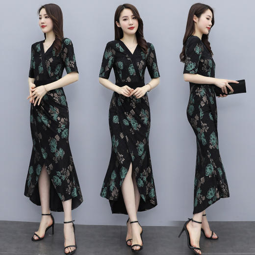 HRFS-QY21310新款简约优雅气质V领连衣裙 商品图0