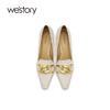westory2021秋季新品气质小方头金属扣饰女高跟鞋W21CM70911 商品缩略图3