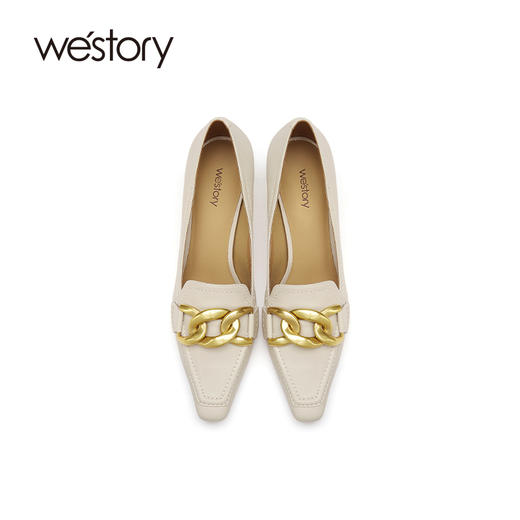 westory2021秋季新品气质小方头金属扣饰女高跟鞋W21CM70911 商品图3