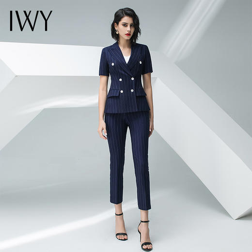 IWY/藏青色条纹短袖西装长裤套装团队职业装CP10215 商品图12