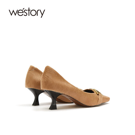 westory2021秋季新品气质方头绒面金属马扣高跟女鞋W21CE71431 商品图2