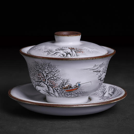 景德镇纯手绘复古汝窑盖碗茶杯纯手工三才盖碗家用泡茶礼盒装 商品图1