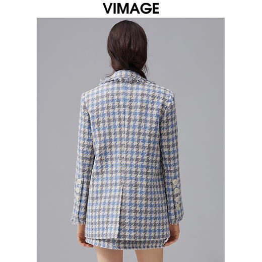 VIMAGE纬漫纪秋冬新款女装时尚气质毛呢外套双排扣开叉大衣VC2103212 商品图2