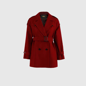 后背异型搭片大翻领短款外套（附腰带）