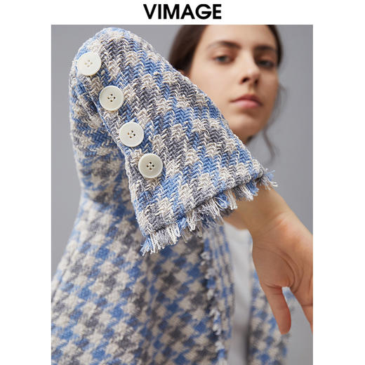 VIMAGE纬漫纪秋冬新款女装时尚气质毛呢外套双排扣开叉大衣VC2103212 商品图1