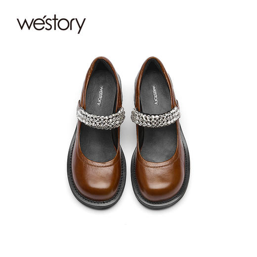 westory2021秋季新品气质钻链圆头粗跟玛丽珍女单鞋S21CE34571 商品图3