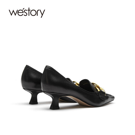 westory2021秋季新品气质小方头金属扣饰女高跟鞋W21CM70911 商品图2