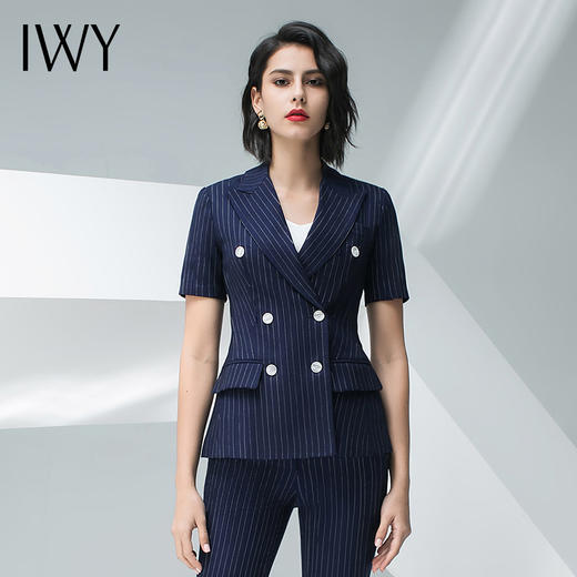 IWY/藏青色条纹短袖西装长裤套装团队职业装CP10215 商品图1