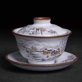 景德镇纯手绘复古汝窑盖碗茶杯纯手工三才盖碗家用泡茶礼盒装