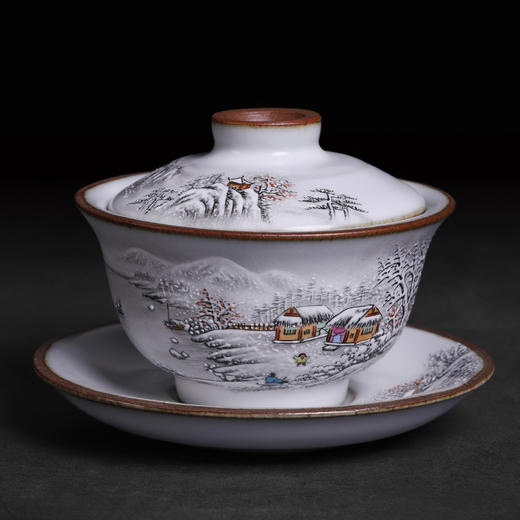 景德镇纯手绘复古汝窑盖碗茶杯纯手工三才盖碗家用泡茶礼盒装 商品图0